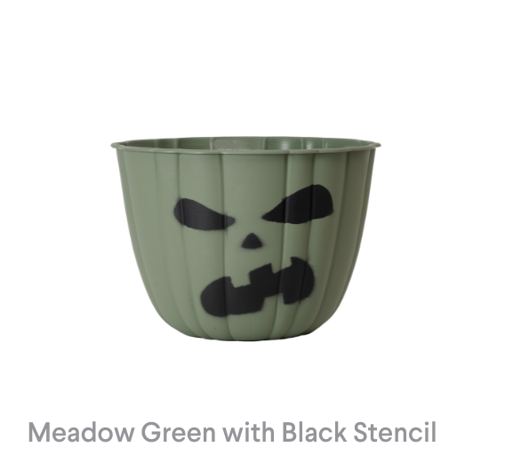 image of Ivory with Meadow Green with Black Stencil Riverstone Planter